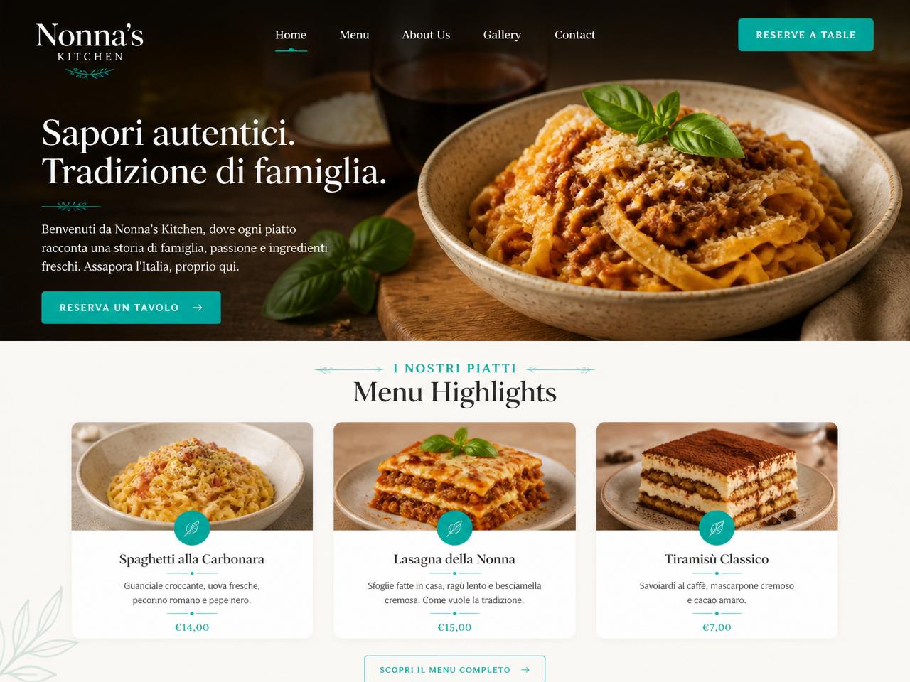 Nonna's Kitchen — website preview